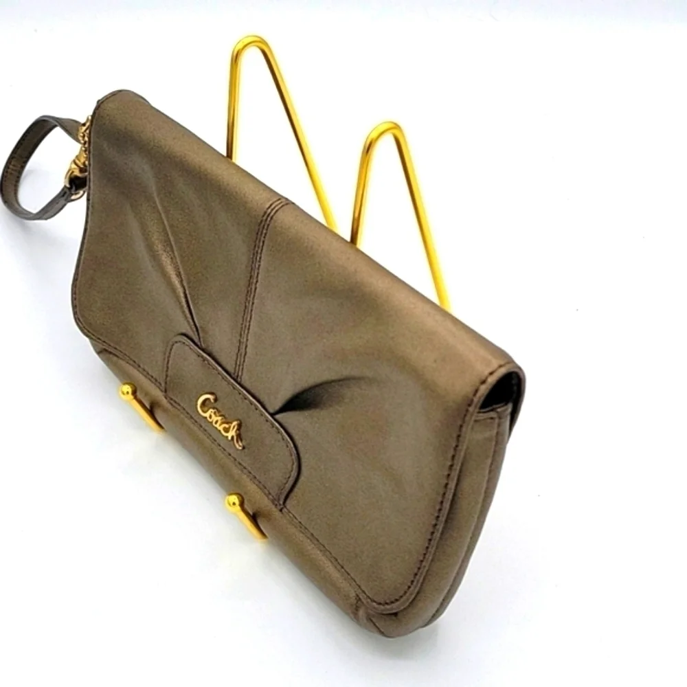 COACH Metallic Clutch Leather Wristlet Gold Hardware